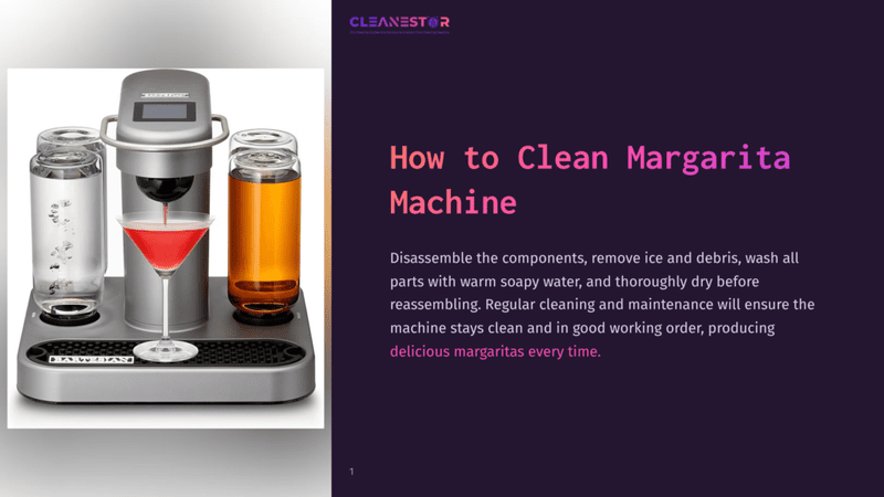 1 How To Clean Margarita Machine A Modern Silver Margarita Machine Is Shown With A Finished Margarita In A Martini Glass, A Bottle Of Liquor, And A Bottle Of Mixers. The Machine Is On A Black Textured Base.