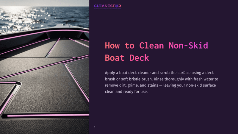 1 How To Clean Non Skid Boat Deck Close-Up Of A Sleek, Non-Skid Boat Deck With A Purple And Black Pattern, Set Against A Serene Ocean Backdrop, Demonstrating How To Clean It.