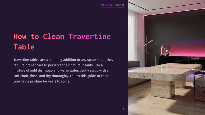 1 How To Clean Travertine Table Elegant Room With A Travertine Table At The Center. The Table Is On A Wooden Floor, With A Modern Decor Featuring Black Walls And A Purple Accent Light.