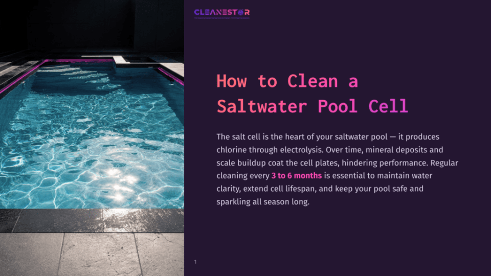 1 How To Clean A Saltwater Pool Cell A Beautifully Lit, Modern Saltwater Swimming Pool At Night, With Vibrant Purple Led Lights Illuminating The Water'S Edge. The Water Is Clear And Inviting, Reflecting The Ambient Light.