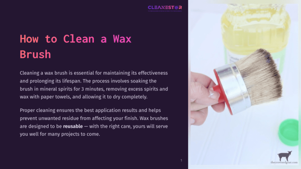 1 How To Clean A Wax Brush A Hand Holds A Wax Brush With Natural Bristles And A Red Handle, Ready For Cleaning. The Background Shows A Bottle Of Mineral Spirits, Essential For Cleaning Wax Brushes.