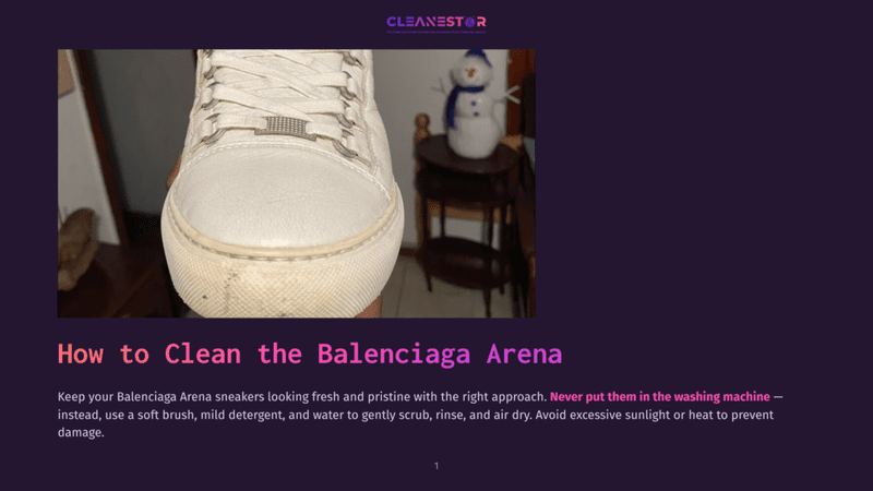 1 How To Clean The Balenciaga Arena Close-Up Of White Balenciaga Arena Sneakers, Showing A Dirty Toe Box And Laces, With A Snowman Decoration Visible In The Background.
