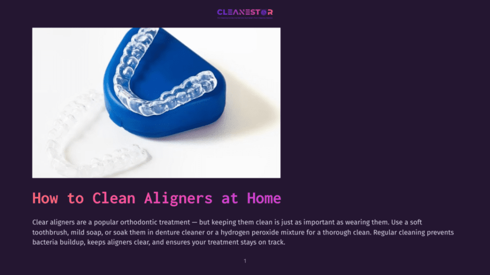 1 How To Clean Aligners At Home Clear Aligners, Also Known As Invisible Braces, Rest On A Blue Cleaning Stand. These Clear Orthodontic Trays Are Designed For Teeth Straightening And Require Regular Cleaning To Maintain Hygiene And Clarity.