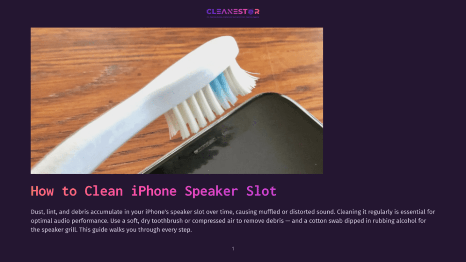 1 How To Clean Iphone Speaker Slot A Soft Toothbrush With Blue Bristles Is Positioned To Clean The Speaker Grill Of A Black Iphone, Illustrating How To Clean Iphone Speakers.