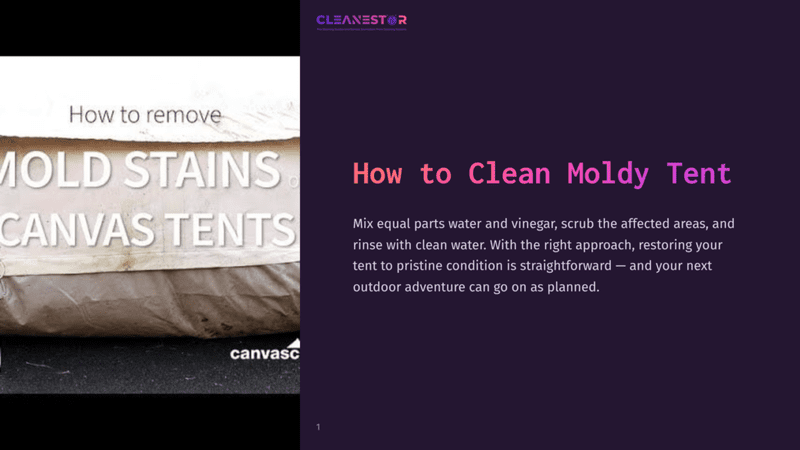 1 How To Clean Moldy Tent A Close-Up Of A Moldy Canvas Tent With The Text &Quot;How To Remove Mold Stains Canvas Tents&Quot; Overlaid. The Right Side Of The Image Features Text About Cleaning Moldy Tents With Vinegar And Water.