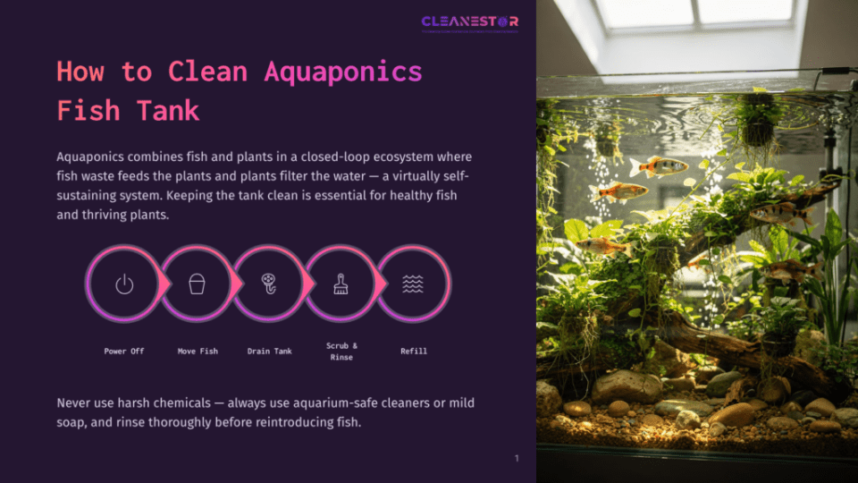 1 How To Clean Aquaponics Fish Tank Aquaponics Tank Cleaning Guide: Power Off, Move Fish, Drain Tank, Scrub, Rinse, Refill. Clean Aquaponic Systems Ensure Healthy Fish And Plants.
