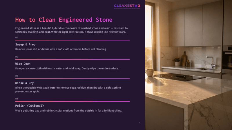 1 How To Clean Engineered Stone A Modern Kitchen With A Sleek, White Engineered Stone Countertop And Island, Featuring A Built-In Stovetop. Sunlight Streams In From A Large Window, Illuminating The Clean Surfaces And Cabinetry.