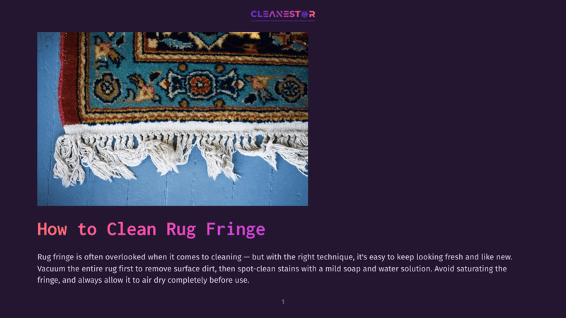1 How To Clean Rug Fringe Close-Up Of A Colorful Persian Rug Fringe, Showing Intricate Blue, Red, And Orange Floral Patterns On A Wooden Floor. Text Overlay Reads &Quot;How To Clean Rug Fringe&Quot;.