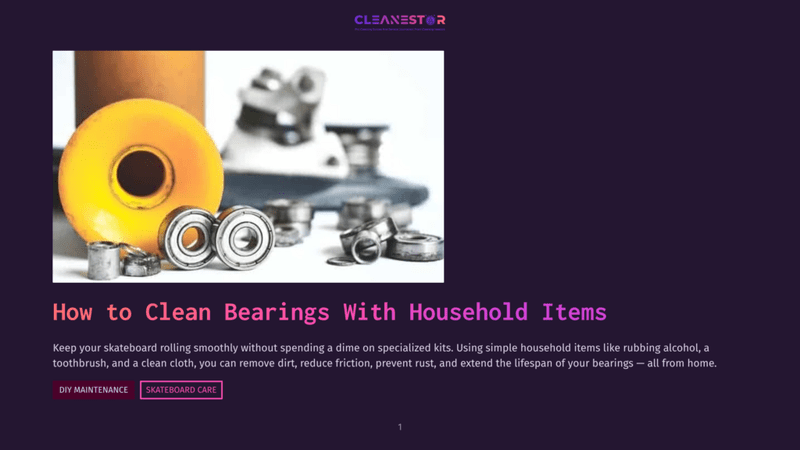 1 How To Clean Bearings With Household Items Close-Up Of Skateboard Wheels And Bearings, Some Clean And Shiny, Others Showing Signs Of Dirt And Wear, With A Large Yellow Wheel In The Background. The Image Is Part Of A Guide On How To Clean Skateboard Bearings With Household Items.