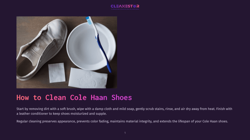 1 How To Clean Cole Haan Shoes An Image Showing The Process Of Cleaning Cole Haan Shoes. A White Cole Haan Sneaker Rests Next To A Bowl Filled With Mild Soap, A Toothbrush, And A Tissue. The Setting Is Simple And Clean, Focusing On The Cleaning Process.