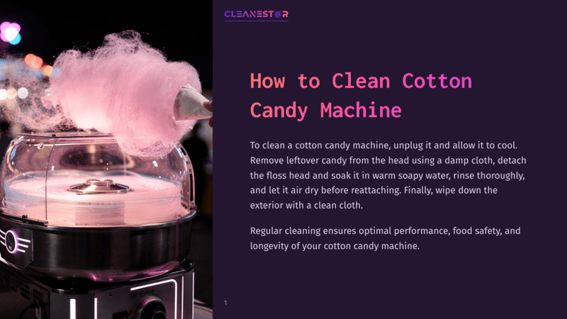 1 How To Clean Cotton Candy Machine Close-Up Of A Pink Cotton Candy Machine With Fluffy Pink Cotton Candy Being Spun, Bright Lights In The Background, And Text &Quot;How To Clean Cotton Candy Machine&Quot; On The Right.