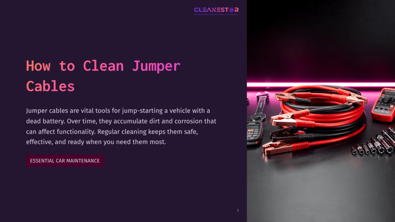 1 How To Clean Jumper Cables A Coiled Set Of Red And Black Jumper Cables Sits On A Dark Surface, With A Neon Pink Light Illuminating The Background. The Text &Quot;How To Clean Jumper Cables&Quot; Is Prominently Displayed On The Left Side Of The Image.