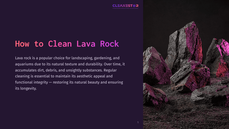 1 How To Clean Lava Rock Close-Up Of Rough, Dark Lava Rocks, Some Illuminated With Vibrant Pink And Purple Light, Set Against A Dark, Textured Background. The Text &Quot;How To Clean Lava Rock&Quot; Is Visible On The Left.