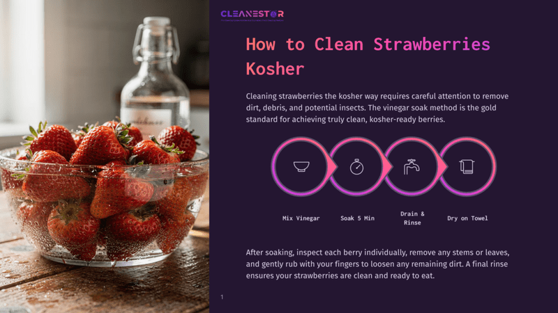 1 How To Clean Strawberries Kosher A Glass Bowl Overflows With Fresh, Ripe Strawberries, Ready For Cleaning. A Glass Bottle Of Vinegar Sits In The Background, Hinting At The Cleaning Process.