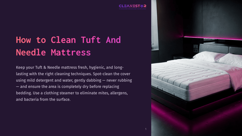 1 How To Clean Tuft And Needle Mattress A Modern Bedroom With A Large Tufted Mattress On A Dark Bed Frame, Illuminated By Vibrant Pink Led Lighting. The Text &Quot;How To Clean Tuft And Needle Mattress&Quot; Is Prominently Displayed.