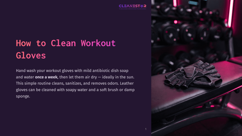 1 How To Clean Workout Gloves Black Leather Workout Gloves Lie On A Gym Bench Next To A Set Of Dumbbells, With Text &Quot;How To Clean Workout Gloves&Quot; Visible.
