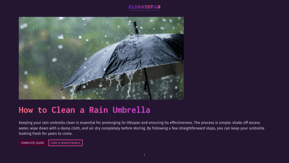 1 How To Clean A Rain Umbrella A Black Umbrella Is Held Up In Heavy Rain, With Water Droplets Splashing Off Its Surface And Onto The Fabric. The Background Is Blurred Green Foliage, Suggesting An Outdoor Setting.