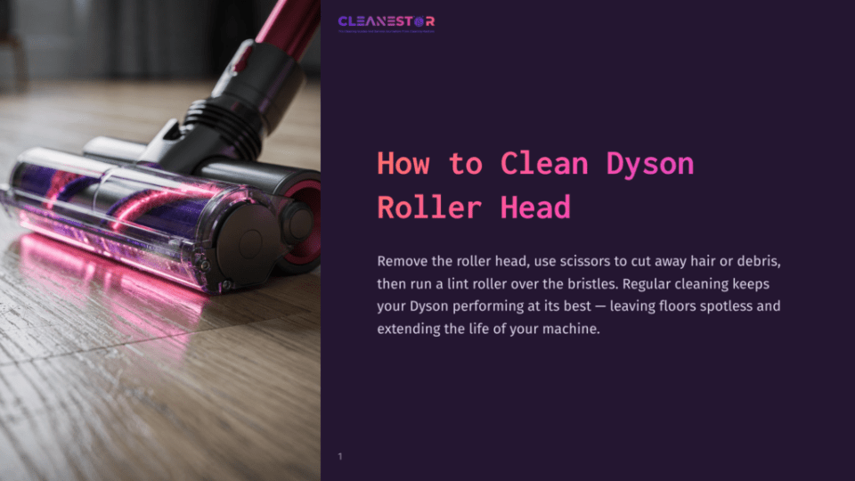 1 How To Clean Dyson Roller Head Close-Up Of A Dyson Vacuum Cleaner'S Illuminated Roller Head On A Wooden Floor, With Text &Quot;How To Clean Dyson Roller Head&Quot; Overlayed.