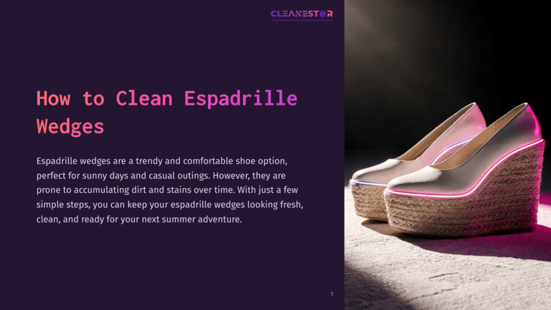 1 How To Clean Espadrille Wedges Two Stylish Espadrille Wedge Sandals, One In Pale Pink And The Other In White, Are Displayed On A Textured Surface. The Wedges Feature A Woven Jute Texture And Are Illuminated By Vibrant Pink And Blue Neon Lights Along Their Edges. The Text &Quot;Cleanestor&Quot; Is Visible In The Upper Right Corner.