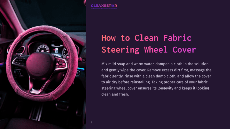 1 How To Clean Fabric Steering Wheel Cover A Close-Up Of A Car'S Steering Wheel With A Pink Fabric Cover, Showing The Center Airbag Logo And Buttons. The Background Is Dark With Subtle Interior Lighting.