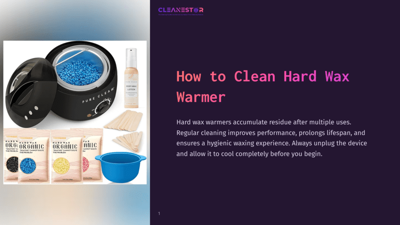 1 How To Clean Hard Wax Warmer A Black And White Hard Wax Warmer Filled With Blue Beads Sits Next To A Bottle Of Lotion, A Bowl, And Wax Strips In A Tutorial On How To Clean Hard Wax Warmers.