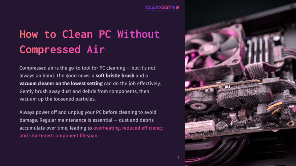 1 How To Clean Pc Without Compressed Air Close-Up Of A Dusty Computer Motherboard With Fans And Cables, Showing The Need For Pc Cleaning Without Compressed Air.