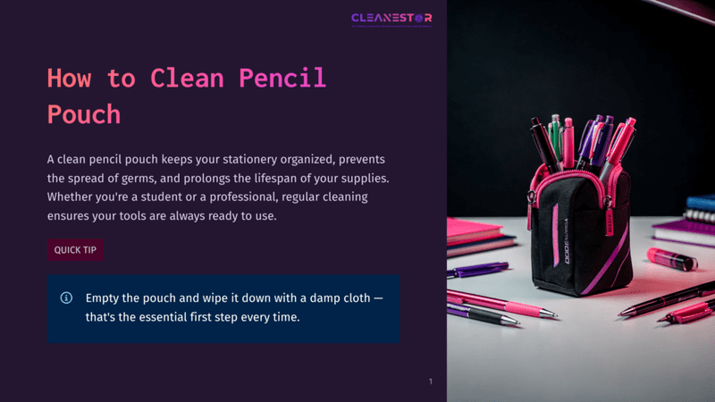 1 How To Clean Pencil Pouch Close-Up Of A Pencil Pouch Filled With Colorful Pens, Pencils, And Markers On A White Desk With A Black Background.