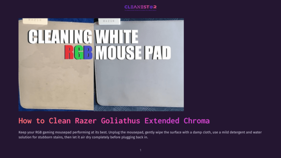 1 How To Clean Razer Goliathus Extended Chroma Before And After Cleaning A White Razer Goliathus Extended Chroma Rgb Gaming Mousepad. The Left Side Shows A Dirty, Stained Mousepad, While The Right Side Displays A Clean, Bright White Surface.
