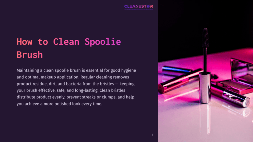1 How To Clean Spoolie Brush Close-Up Of A Dark Purple Background With A Text Overlay Reading &Quot;How To Clean Spoolie Brush,&Quot; Accompanied By A Small Cluster Of Makeup Brushes, Including A Spoolie Brush With A Purple Tube.