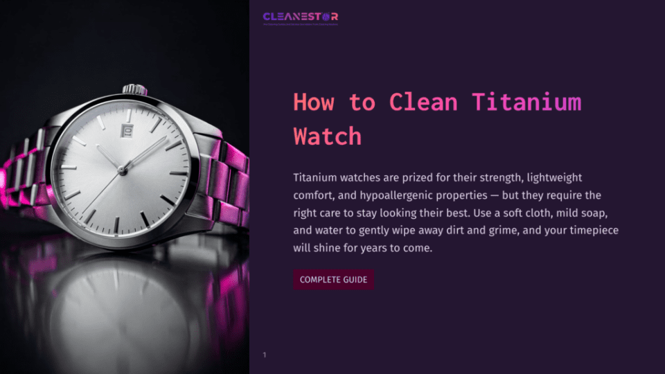1 How To Clean Titanium Watch Close-Up Of A Silver Titanium Watch With A White Face And Date Window, Resting On A Dark, Reflective Surface With Purple Lighting.