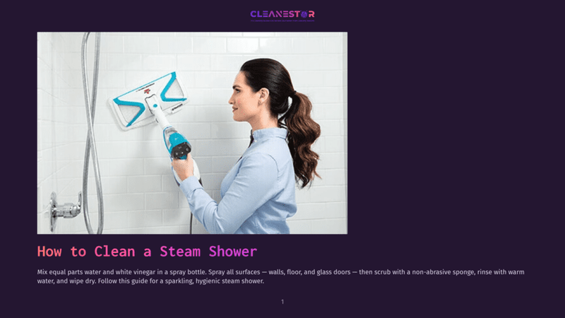 1 How To Clean A Steam Shower Woman Cleaning A Tiled Shower With A Steam Mop, Following Instructions On How To Clean A Steam Shower.