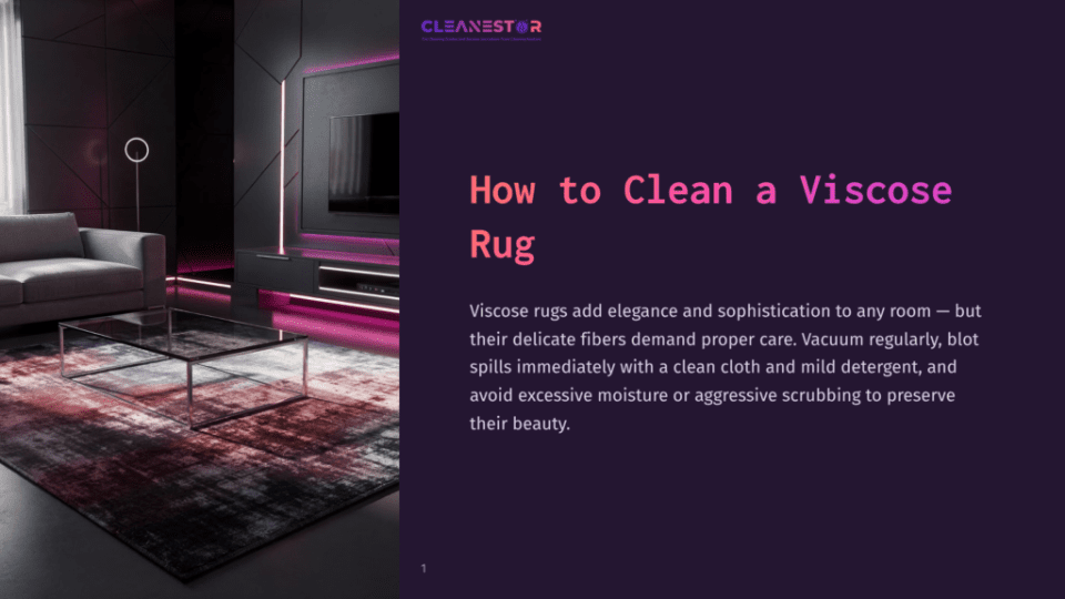 1 How To Clean A Viscose Rug Modern Living Room With A Sleek Sofa, Glass Coffee Table, And A Dark, Textured Viscose Rug With Red And White Accents. A Large Tv And Ambient Pink Lighting Are Visible In The Background.