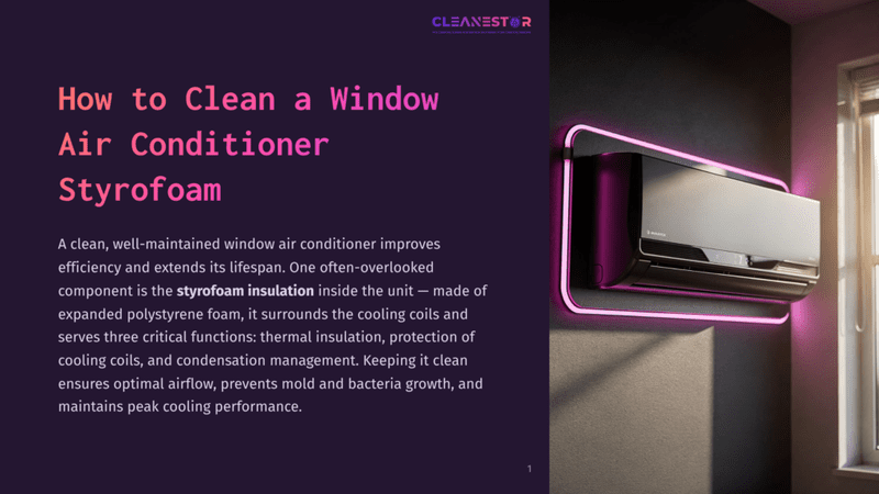 1 How To Clean A Window Air Conditioner Styrofoam A Sleek, Modern Black Window Air Conditioner With A Glowing Pink Neon Light Frame, Mounted On A Wall. The Text &Quot;Cleanestor&Quot; Is Visible At The Top.