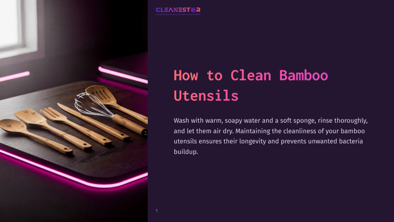 1 How To Clean Bamboo Utensils Bamboo Utensils Arranged On A Wooden Surface With A Whisk; Ambient Purple Lighting Enhances The Modern Kitchen Setting.
