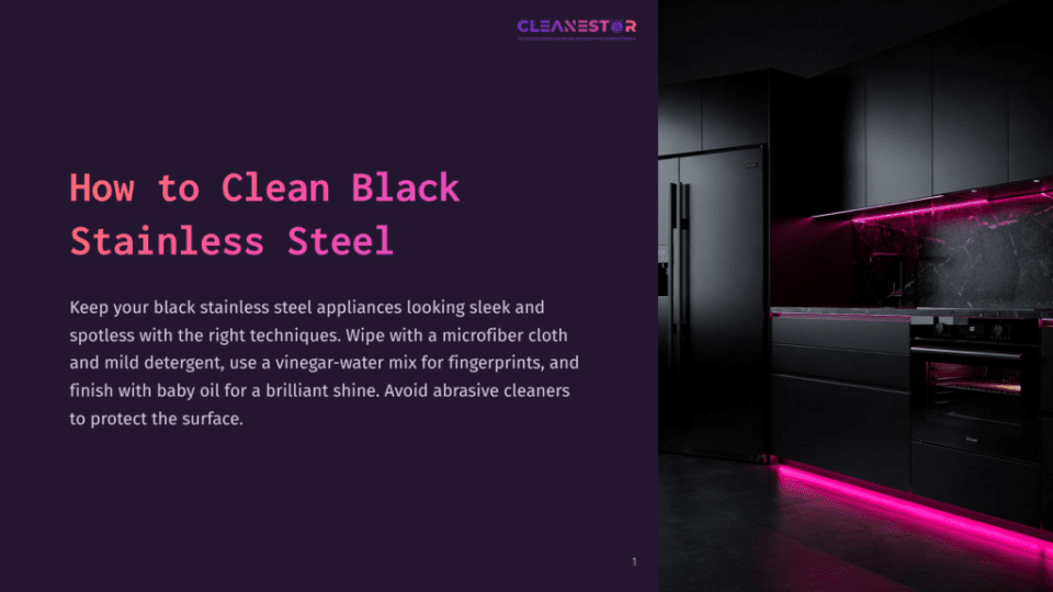 1 How To Clean Black Stainless Steel A Sleek, Modern Black Stainless Steel Kitchen With Vibrant Pink Led Lighting Under The Cabinets And On The Countertop. The Image Also Features Text Overlay With The Title &Quot;How To Clean Black Stainless Steel&Quot; And Cleaning Tips.