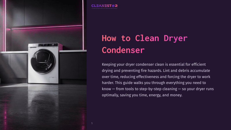 1 How To Clean Dryer Condenser A Modern White Front-Load Dryer Sits In A Sleek, Minimalist Laundry Room With Dark Cabinets And A Bright Pink Neon Light Strip Above, Next To A Washing Machine.