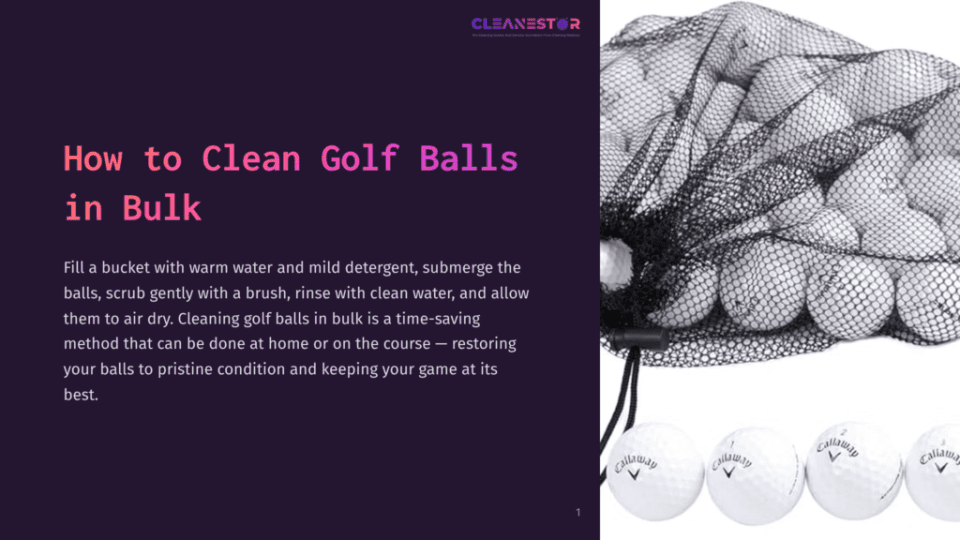 1 How To Clean Golf Balls In Bulk A Mesh Bag Filled With Golf Balls Sits On A Dark Background, With The Text &Quot;How To Clean Golf Balls In Bulk&Quot; And Instructions On Cleaning Golf Balls.