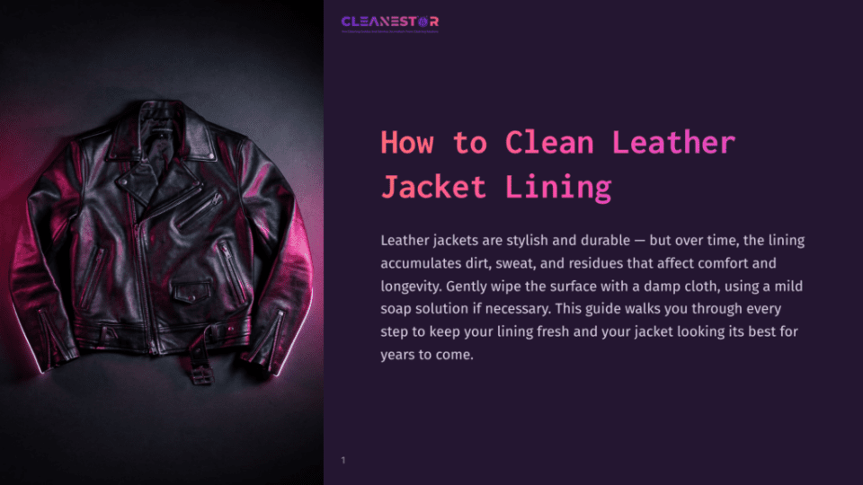 1 How To Clean Leather Jacket Lining A Black Leather Motorcycle Jacket Hangs On A Dark Background, Illuminated By Pink And Purple Lighting. Text On The Right Reads &Quot;How To Clean Leather Jacket Lining.