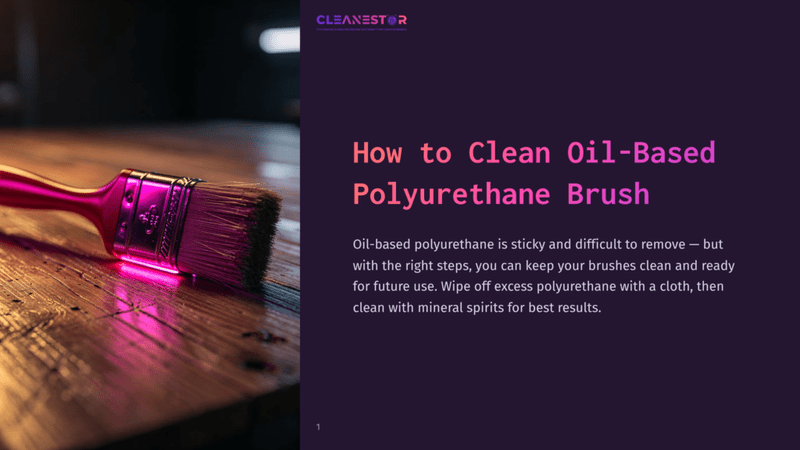 1 How To Clean Oil Based Polyurethane Brush A Vibrant Pink Brush Rests On A Wooden Surface, Highlighting The Bristles And Handle, With Text On The Side Providing Cleaning Instructions.