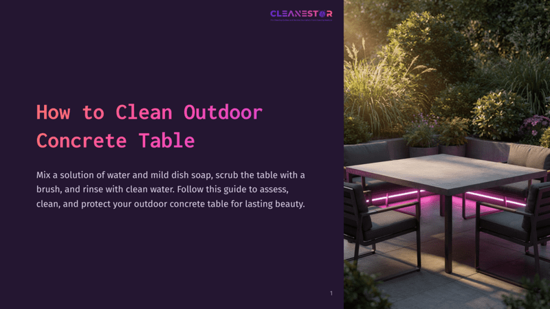 1 How To Clean Outdoor Concrete Table A Sleek Outdoor Concrete Table Surrounded By Stylish Chairs, Set Against A Lush Garden Backdrop; Soft Lighting Highlights The Scene.