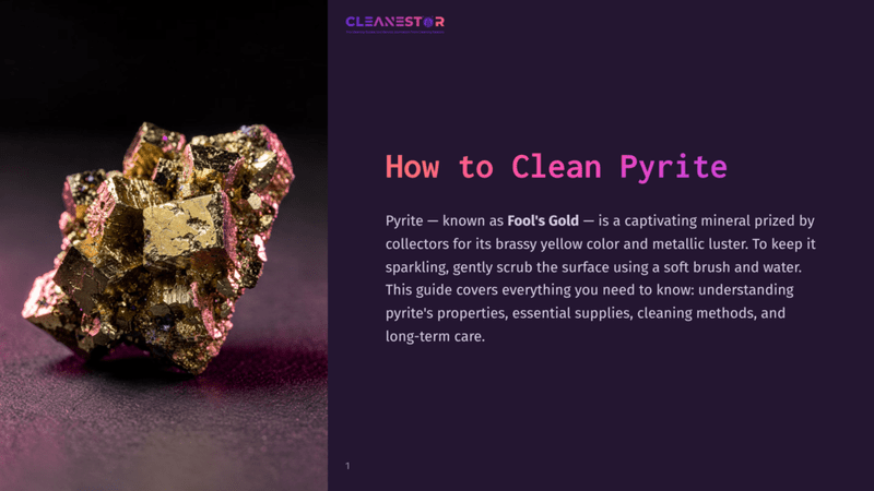 1 How To Clean Pyrite Close-Up Of A Cluster Of Golden Pyrite Mineral Crystals, Known As Fool'S Gold, With Cubic Shapes And Metallic Luster On A Dark Surface.