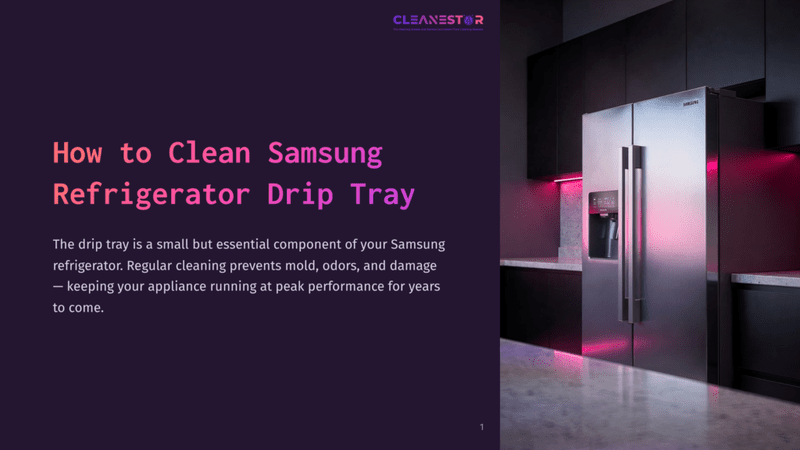 1 How To Clean Samsung Refrigerator Drip Tray A Sleek Stainless Steel Samsung Refrigerator With Pink Backlighting, Set Against A Dark Wall In A Modern Kitchen Layout.