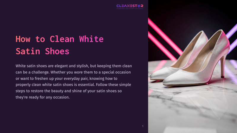 1 How To Clean White Satin Shoes Elegant White Satin Stiletto Heels Rest On A Polished Marble Surface, With Vibrant Pink And Blue Neon Lights In The Blurred Background.