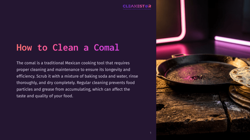 1 How To Clean A Comal A Dark, Seasoned Comal Sits On A Rustic Wooden Table, With A Purple Glow From The Background Contrasting The Warm Tones Of The Surface.