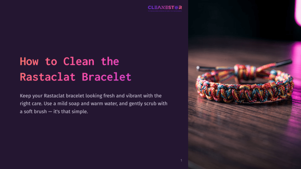 1 How To Clean The Rastaclat Bracelet Colorful Rastaclat Bracelet Displayed On A Dark Wooden Surface, With A Soft Brush Nearby, Emphasizing Cleaning And Care.