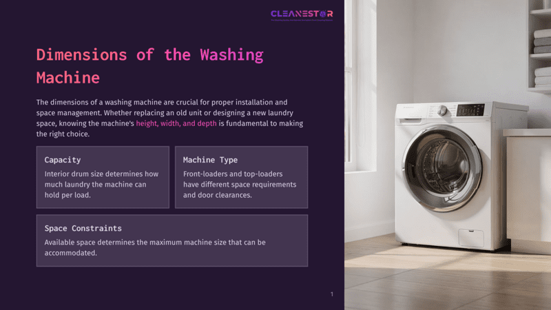 1 Dimensions Of The Washing Machine A Modern, White Front-Load Washing Machine Stands In A Clean, Brightly Lit Laundry Room, Showcasing Its Dimensions And Capacity For An Article About Washing Machine Size.