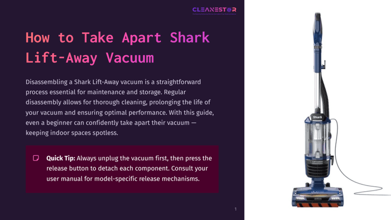 1 How To Take Apart Shark Lift Away Vacuum Step-By-Step Guide Layout Featuring A Shark Lift-Away Vacuum, Highlighting Components And Clear Instructions For Disassembly.
