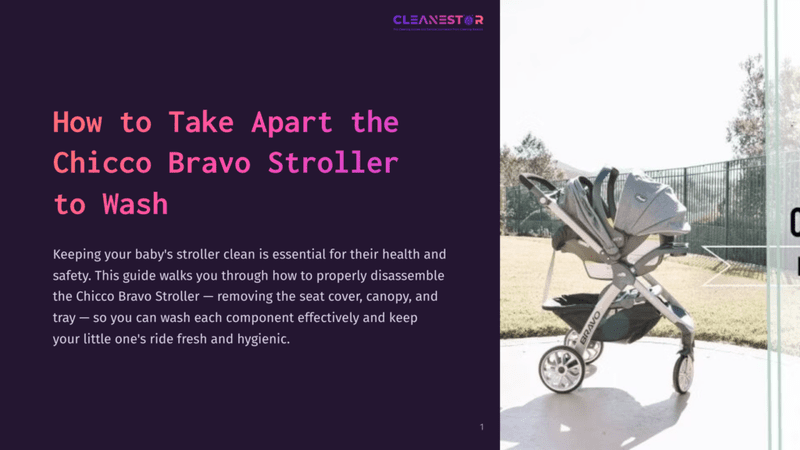 1 How To Take Apart The Chicco Bravo Stroller To Wash A Chicco Bravo Stroller Is Shown Outdoors, Featuring A Grey Seat And Canopy, With A White Frame And Wheels, Parked Beside Grass.