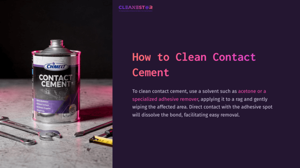 1 How To Clean Contact Cement A Tin Of Contact Cement On A Textured Surface, Surrounded By Tools. The Background Features A Deep Purple Color, Enhancing Focus On The Tin.