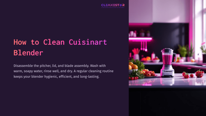 1 How To Clean Cuisinart Blender Cuisinart Blender On A Kitchen Countertop, Surrounded By Fresh Fruits, With A Vibrant Purple-Hued Background And Modern Lighting.